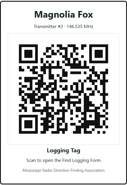 Example transmitter Logging Tag with QR code